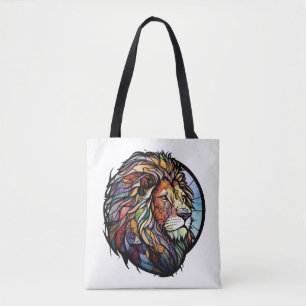 Tote Bag Lion Animal Portrait Vitrail Forêt faunique