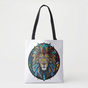 Tote Bag Lion Animal Portrait Vitrail Forêt faunique