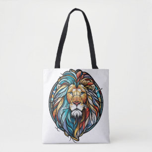 Tote Bag Lion Animal Portrait Vitrail Forêt faunique