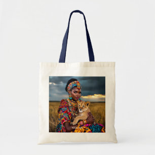 Tote Bag Lion femme africaine mignonne Imaginaire