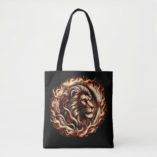 Tote Bag Lion flamboyant en anneau d'astrologie des flammes (Devant)