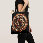 Tote Bag Lion flamboyant en anneau d'astrologie des flammes (De près)