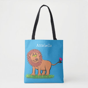 Tote Bag Lion joyeux avec dessin animé de papillon