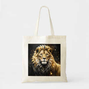 Tote Bag Lion Mâle Majestic D'Or Et De Gris,