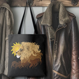 Tote Bag Lion Noir Mandala Soleil Jaune