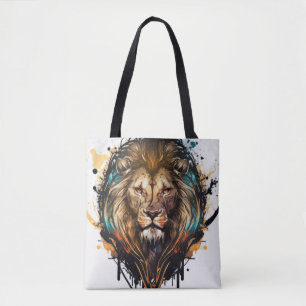 Tote Bag Lion Portrait Animal Peinture Faune À L'Extérieur