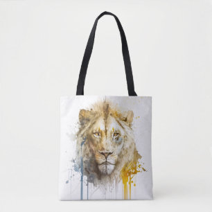 Tote Bag Lion Portrait Animal Peinture Faune Montagne