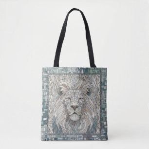 Tote Bag Lion Portrait Mosaic Art