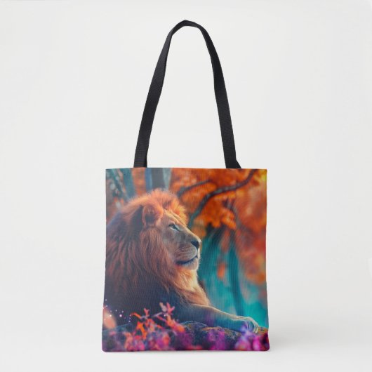 Tote Bag Lion royal dans la conception forestière enchantée (Devant)