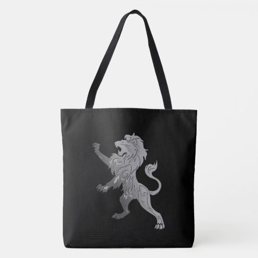 Tote Bag Lion royal d'argent sur noir (Devant)