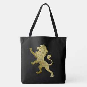 Tote Bag Lion Royal Doré sur Fond Noir