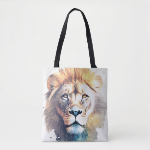 Tote Bag Lion Wild Animal Nature Aquarelle Art Peinture