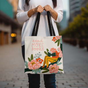Tote Bag Lire plus Livres Lover Inspirational Floral
