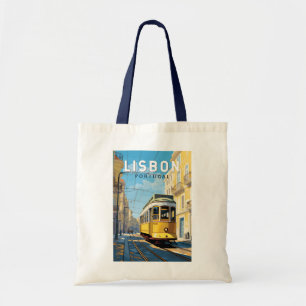 Tote Bag Lisbonne Portugal Jaune Tramway Voyage Art Vintage