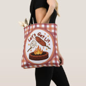 Tote Bag Lit Firepit - mignon Marshmallow & Hot Dog (De près)