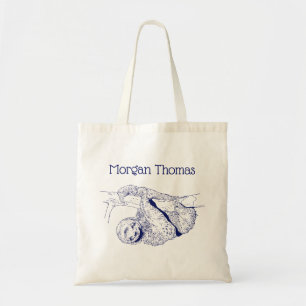 Tote Bag Lithographie de dessin de Sloth #1 bleu