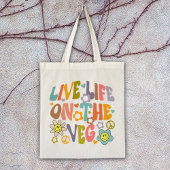 Tote Bag Live Life on the Veg, Fleurs tendance Retro Vegan