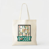 Tote Bag Live Life Play Soccer, Football Player Typographie (Devant)