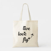 Tote Bag Live Love Fly Typographie & Coeurs, Avion Vol (Dos)