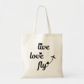 Tote Bag Live Love Fly Typographie & Coeurs, Avion Vol (Devant)