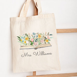 Tote Bag Livre d'aquarelle Fleur Floral Remerciement Enseig