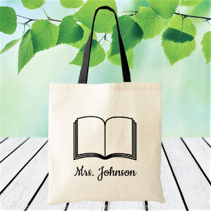 Tote Bag Livre de nom de l'enseignant personnalisé Texte pe