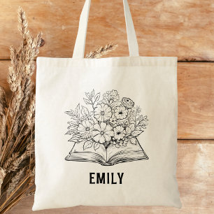 Tote Bag Livre noir et blanc moderne Lover Floral Livre
