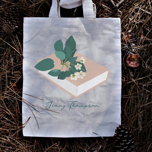 Tote Bag Livres Botaniques & Bibliothèque Lecture Nom Perso