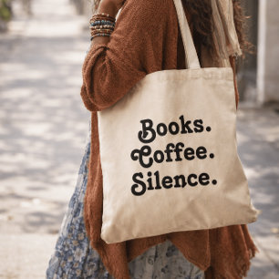 Tote Bag Livres. Café. Silence. Conception de livre simpl