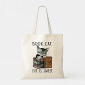 Tote Bag Livres Cats Life Is Sweet Cat Book Lovers Lecture  (Dos)