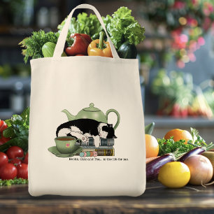 Tote Bag Livres Confortables Chat Smoking Thé Mignon Théièr