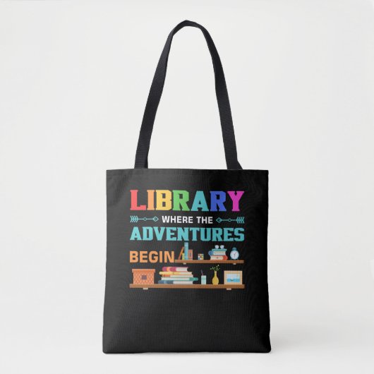 Tote Bag Livres de bibliothèque où l'aventure commence (Devant)