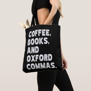Tote Bag Livres de café et virgules d'Oxford Prof cool Drôl