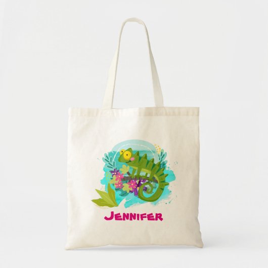 Tote Bag Lizard tropical aux fleurs Personnalisé (Devant)
