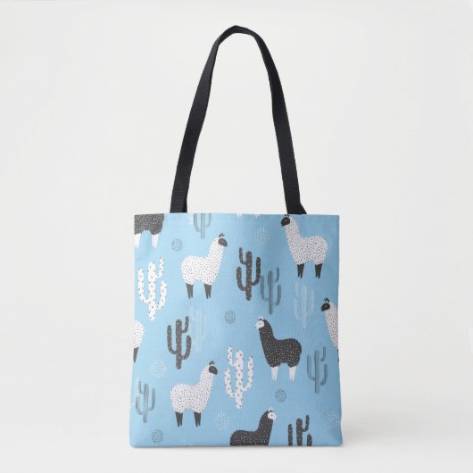 Tote Bag Llama et cactus, motif mignon. (Devant)