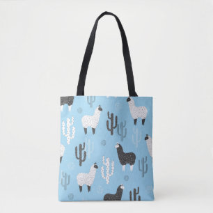 Tote Bag Llama et cactus, motif mignon.