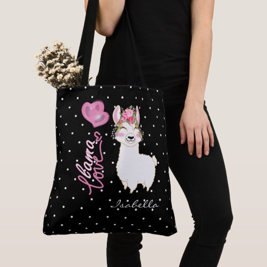 Tote Bag Llama Love - Rose (De près)
