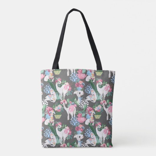 Tote Bag Llamas et fleurs Fourre-tout (Dos)