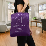 Tote Bag Logo de l'entreprise de parties scintillant en arg<br><div class="desc">Un élégant arrière - plan violet décoré de poussière de parties scintillant en faux argent. Personnalisez et ajoutez votre entreprise,  le logo de l'entreprise,  le nom et les coordonnées de votre entreprise.</div>