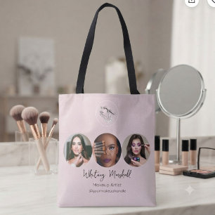 Tote Bag Logo de photo de maquillage à l'écriture rose pâle