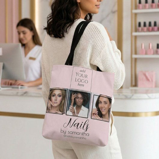 Tote Bag Logo de script rose Blush 3 Photo Salon de manucur