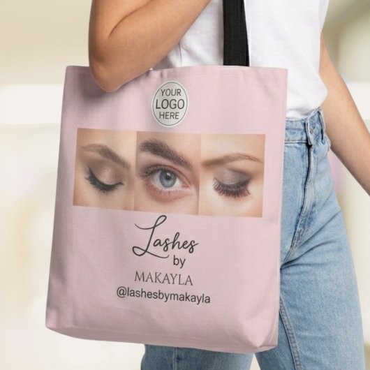 Tote Bag Logo de script rose Blush Photo Lashes Studio