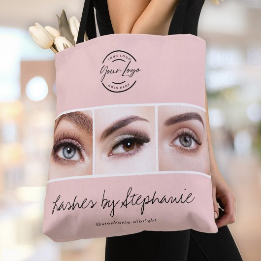 Tote Bag Logo de script rose poudré Photo Lashes Studio