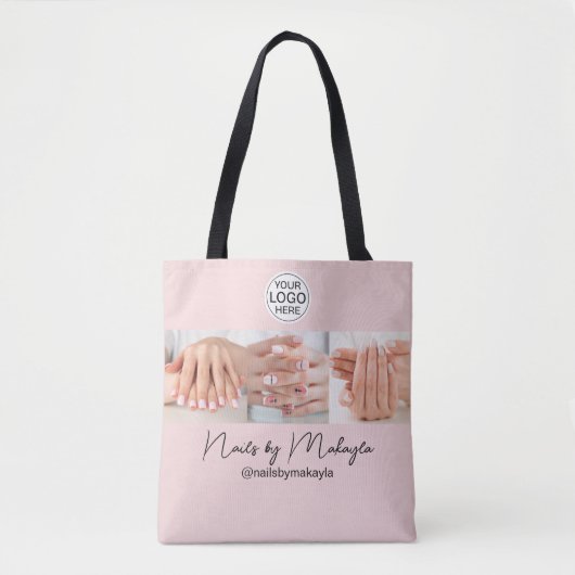 Tote Bag Logo de script rose poudré Photo Studio de manucur (Devant)
