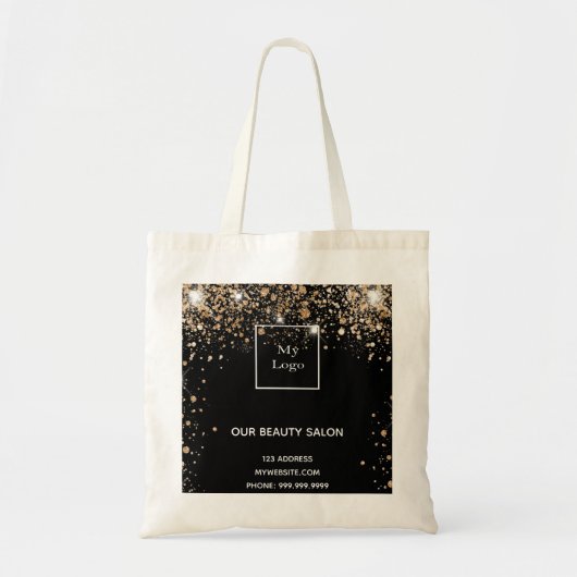 Tote Bag Logo d'entreprise de parties scintillant en or noi (Devant)