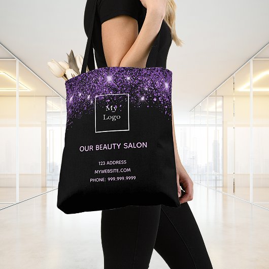 Tote Bag Logo d'entreprise de parties scintillant violet no