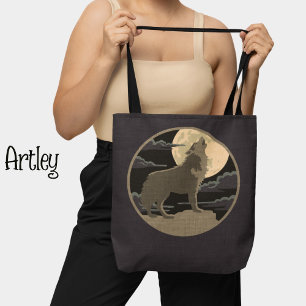 Tote Bag Logo du ciel de nuit du loup rustique Howling Moon