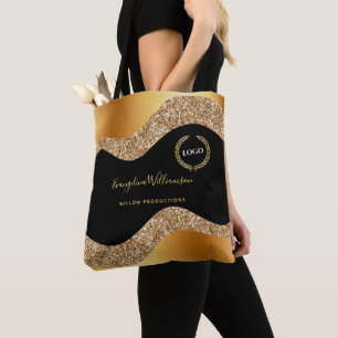 Tote Bag Logo élégant en or noir glam