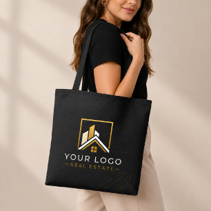 Tote Bag Logo Immobilier Or Noir Luxe