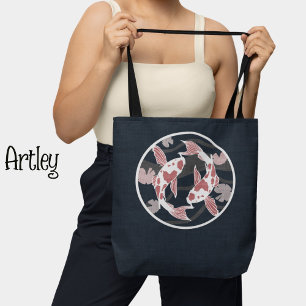 Tote Bag Logo Pretty Rose et Noir Koi Fish Pond